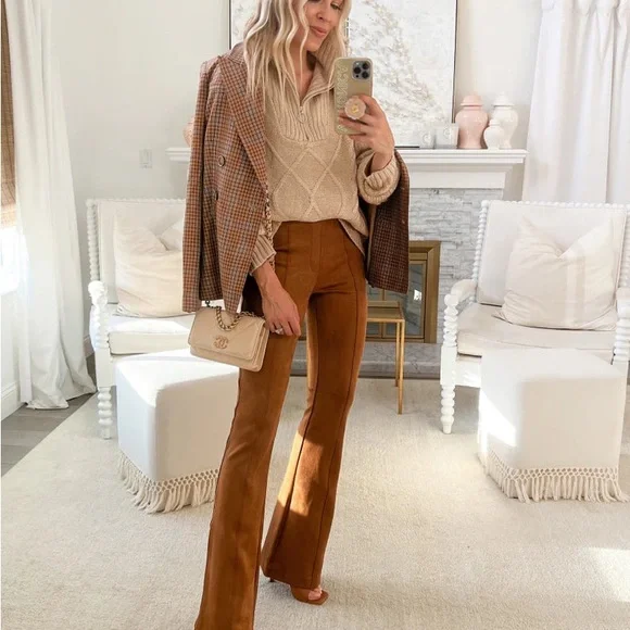 SPANX Faux Suede Flare Pants Size Large - Picture 1 of 6